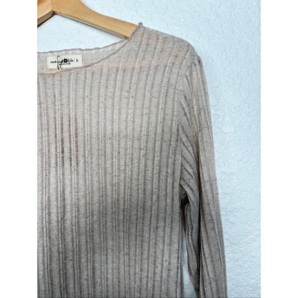 Natural Life Semi Sheer Ribbed Long Sleeve Layering Top Beige Large NWT - Picture 5 of 12